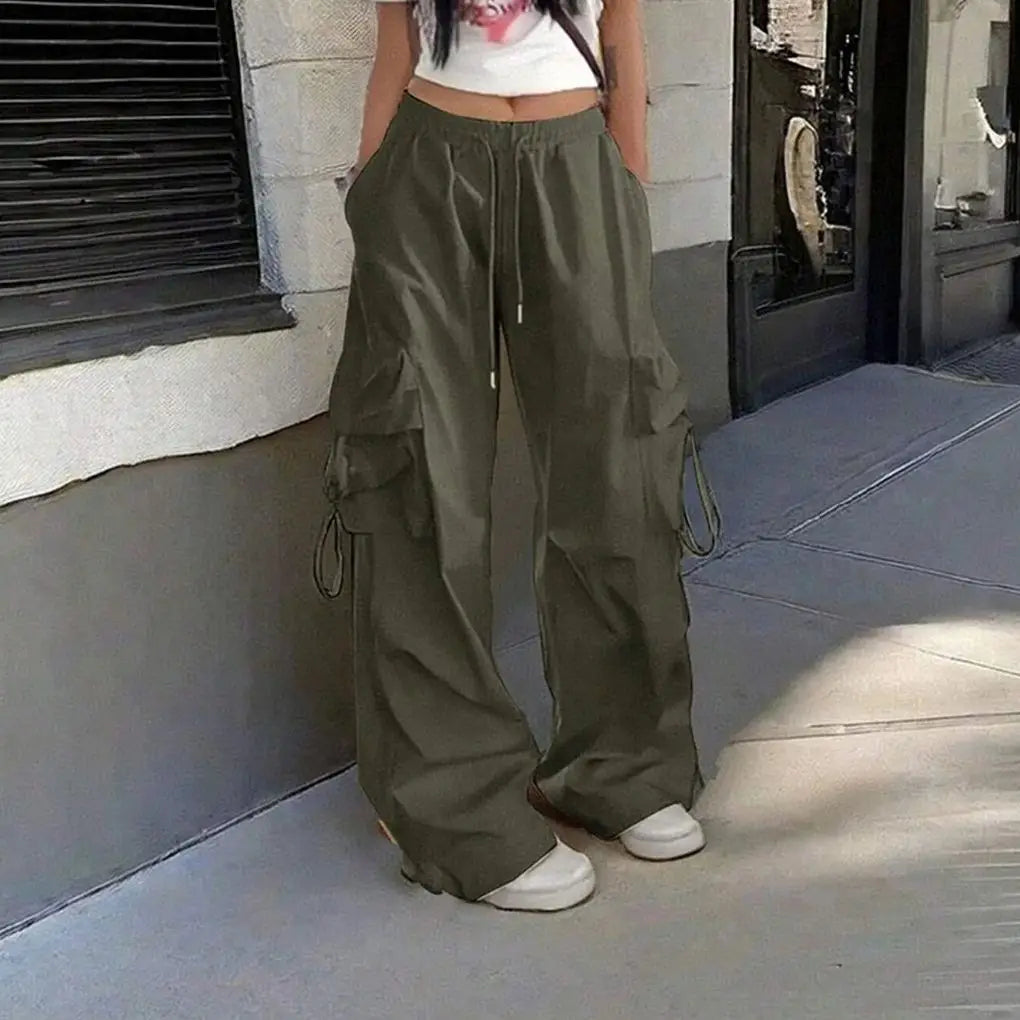 Oversized Pocket High Street Pant Black Vintage High Waist Women's Pants Fashion Retro Casual Streetwear Loose Jogger Trousers