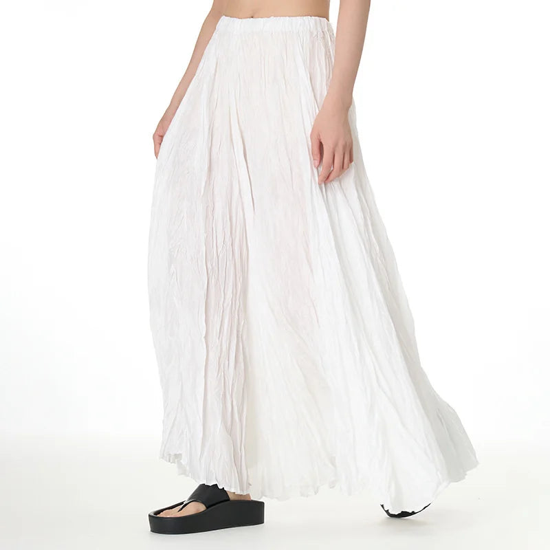Elegant Drape Crumpled Skirts Women Summer Elastic Waist Big-Hem Long Skirts Large Size Loose Umbrella Skirts Female Streetwear