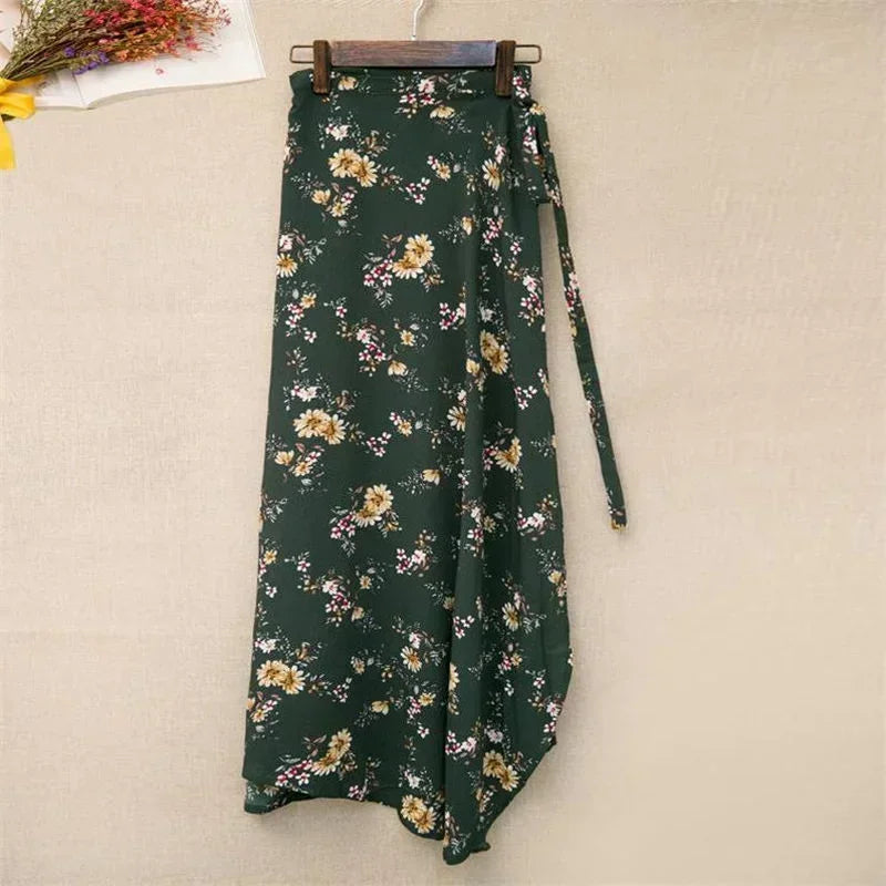 One Piece Split Print Lace Wrap Y2K Skirt Holiday Women High Waist Bodycon Skirt Irregular Beach Skirt