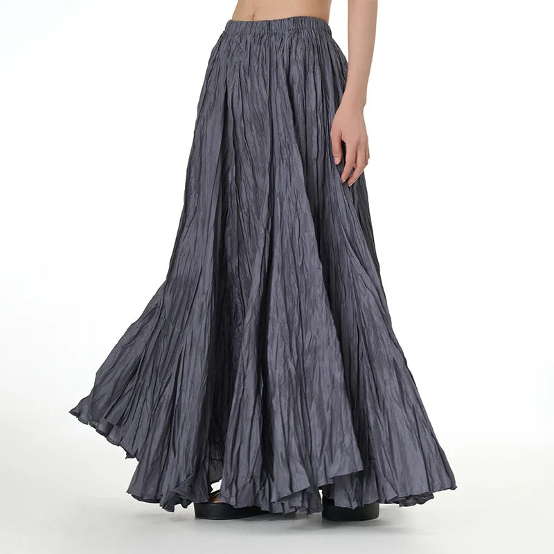 Elegant Drape Crumpled Skirts Women Summer Elastic Waist Big-Hem Long Skirts Large Size Loose Umbrella Skirts Female Streetwear