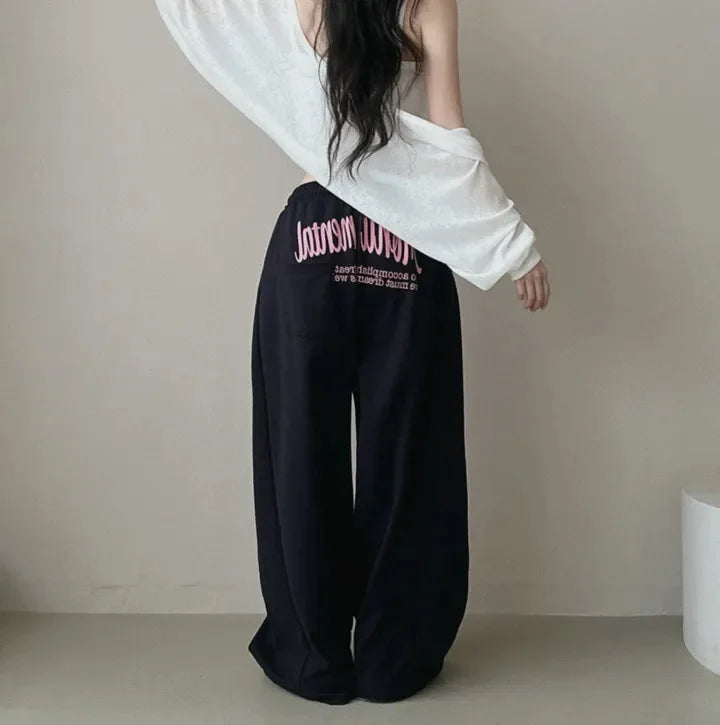 Women Bf Hip Hop Y2k Drawstring Printing Sweatpants Women Fashion Streetwear Sports Trousers Loose Casual Wide Leg Pants