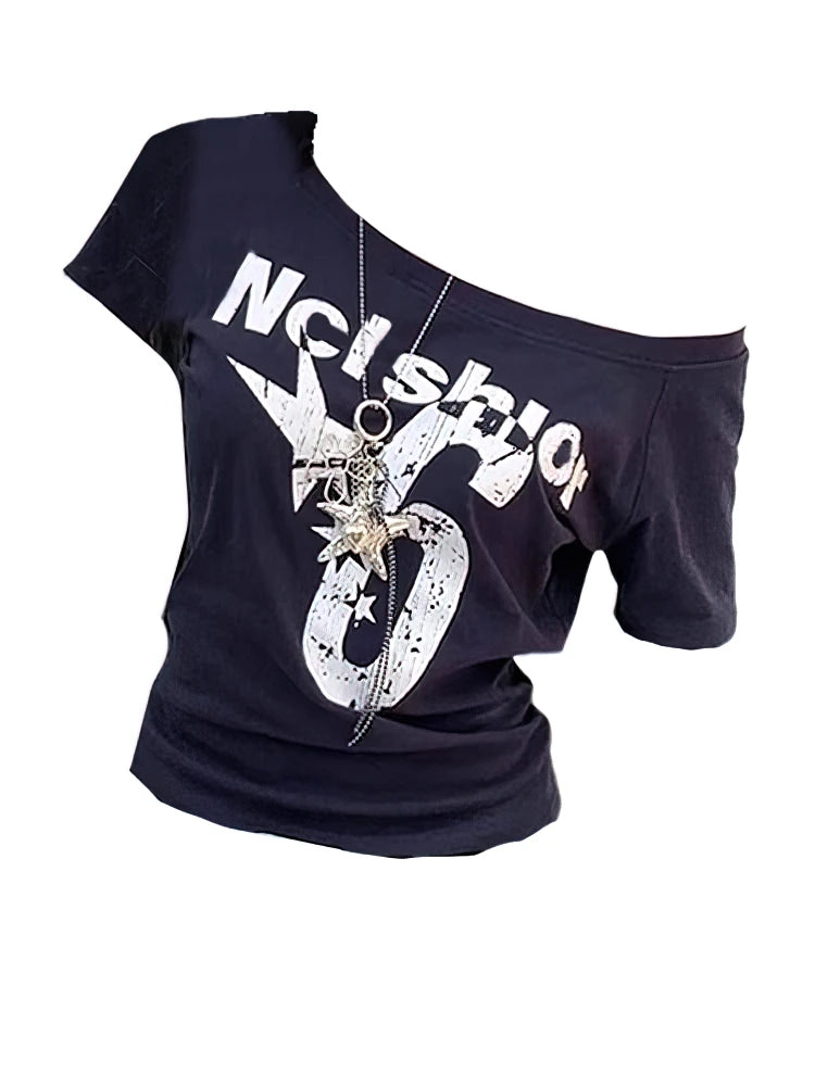 Y2k Sport Summer Off shoulder Top Women Sexy Vintage 2000s Short sleeve T shirt  Lady Body Basic Crop Top Female Casual