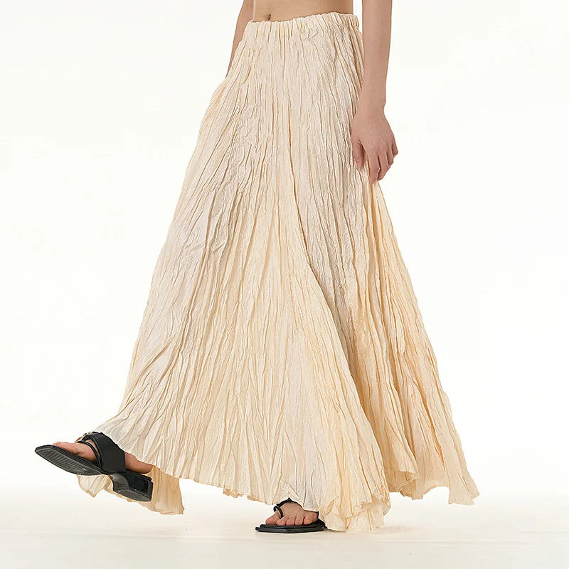 Elegant Drape Crumpled Skirts Women Summer Elastic Waist Big-Hem Long Skirts Large Size Loose Umbrella Skirts Female Streetwear